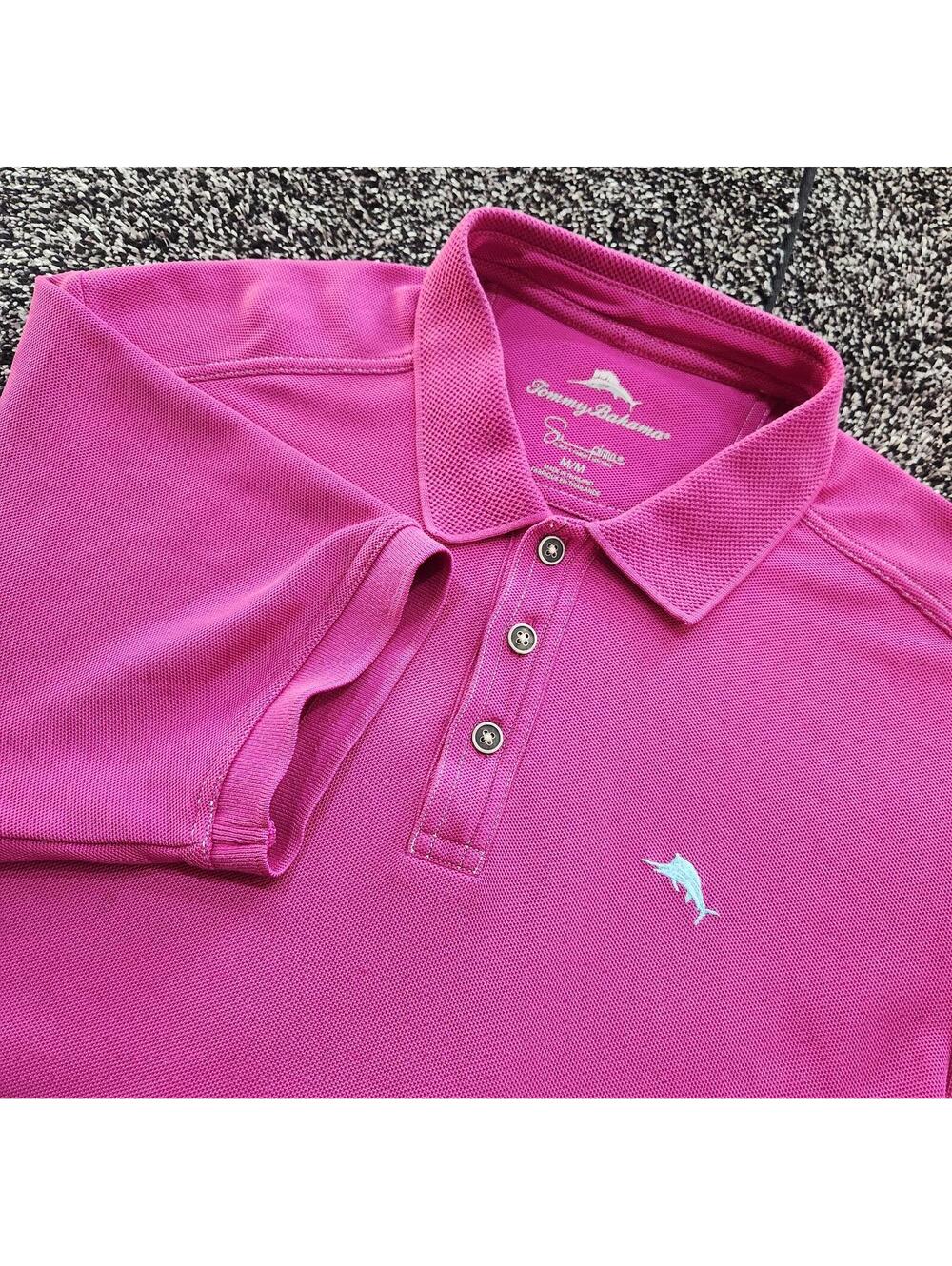 Tommy Bahama Emfielder Polo Men M IslandZone Supima Magenta Golf Stretch EUC